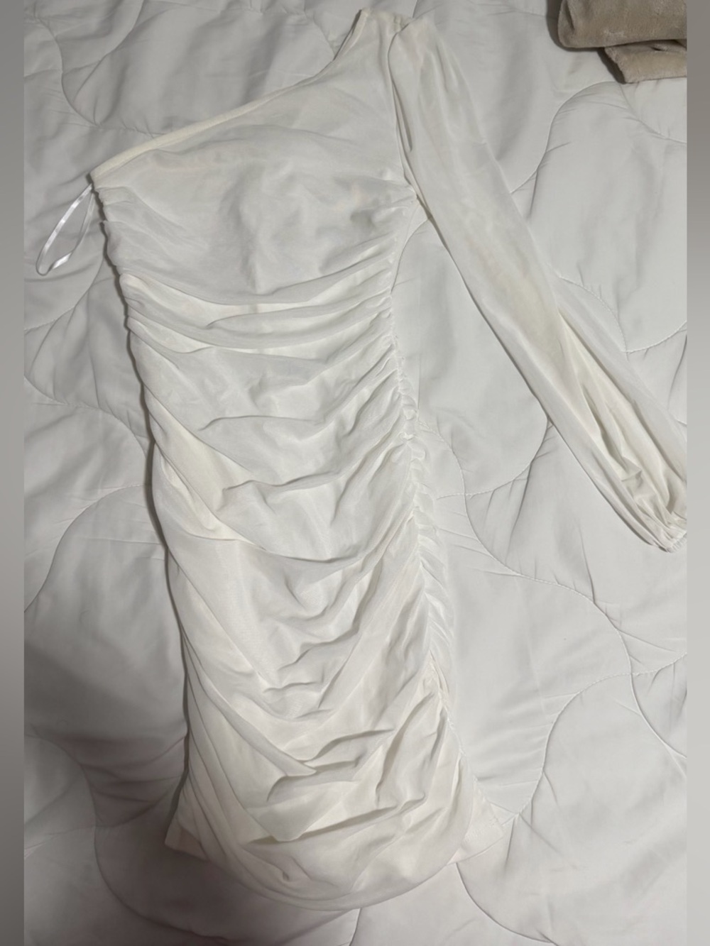 SHEIN White One-Shoulder Ruched Mini Dress